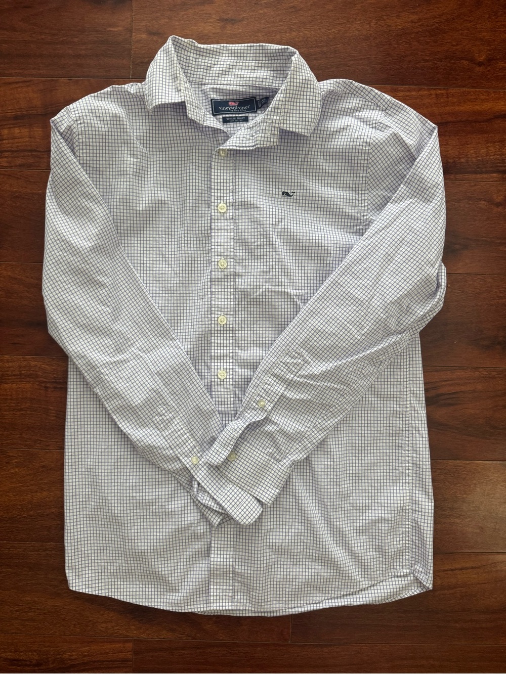 Vineyard Vines Men's White and Blue Micro-Check Button-Down Shirt